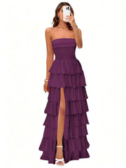 Cake skirt women's layered ruffles high slit long skirt sexy evening dress wedding bridesmaid dress tube top party dress