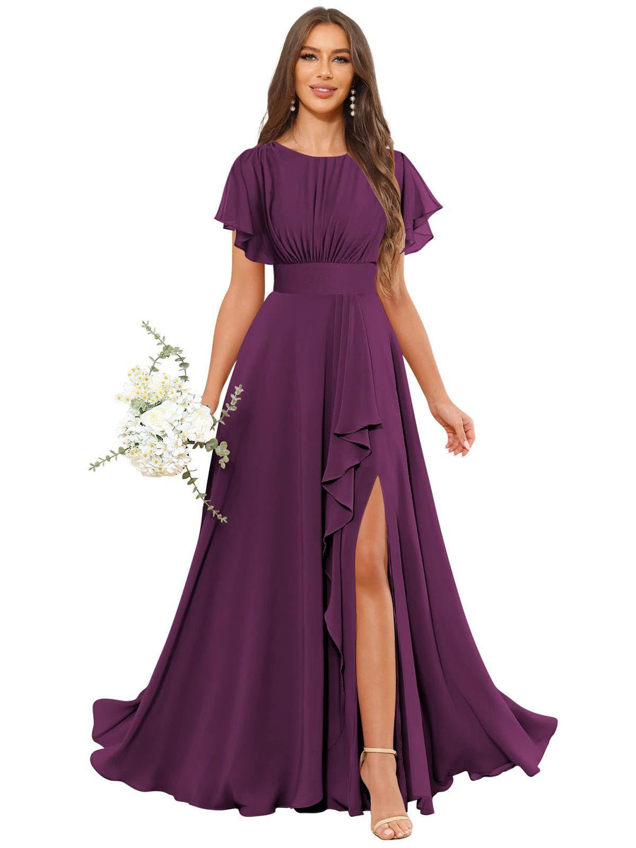 Cross-border amazon bestseller: long bohemian chiffon midi dress - short sleeve, cinched waist, evening gown, bridesmaid dress