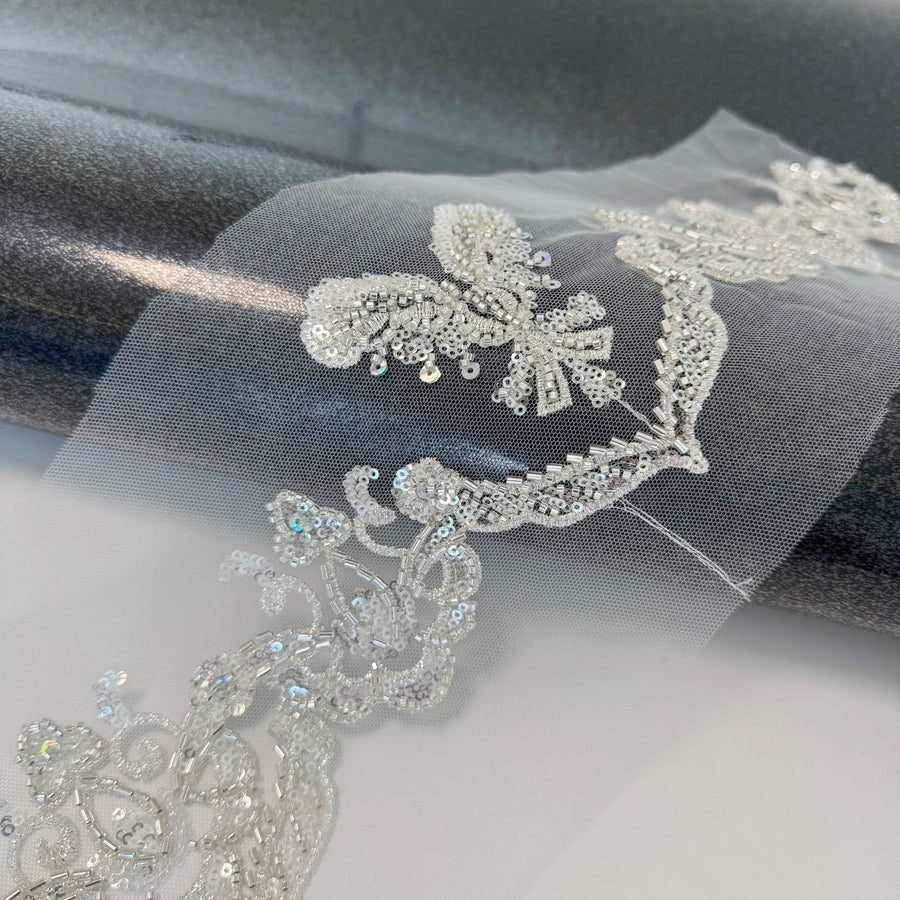 Zh319 beaded handmade lace flower high-end wedding dress veil diy high quality beaded embroidery barcode