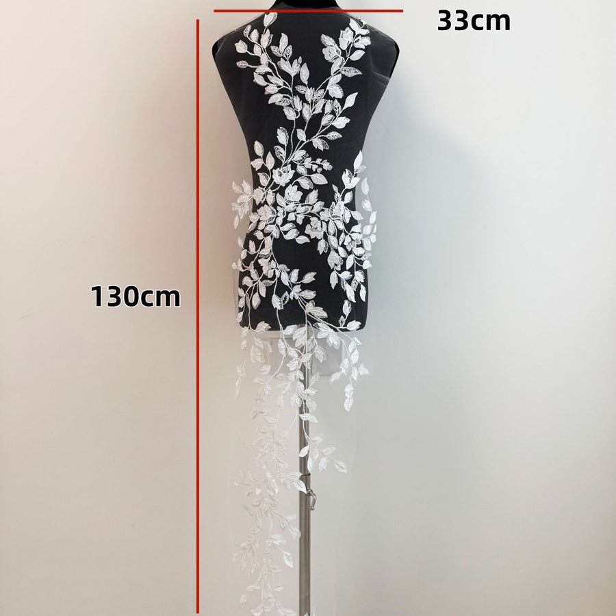 3D Laser Embroidered Leaf Mesh Fabric – DIY Children's Dress & Hanfu Material (ZH473)