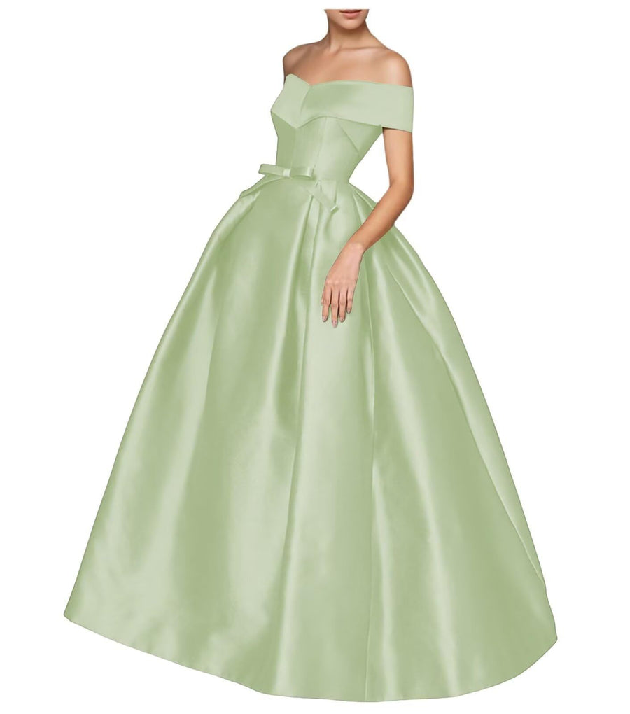 European and american one-shoulder satin flared maxi dress with tie-up bow waist – evening, wedding, and mother-of-the-bride long gown