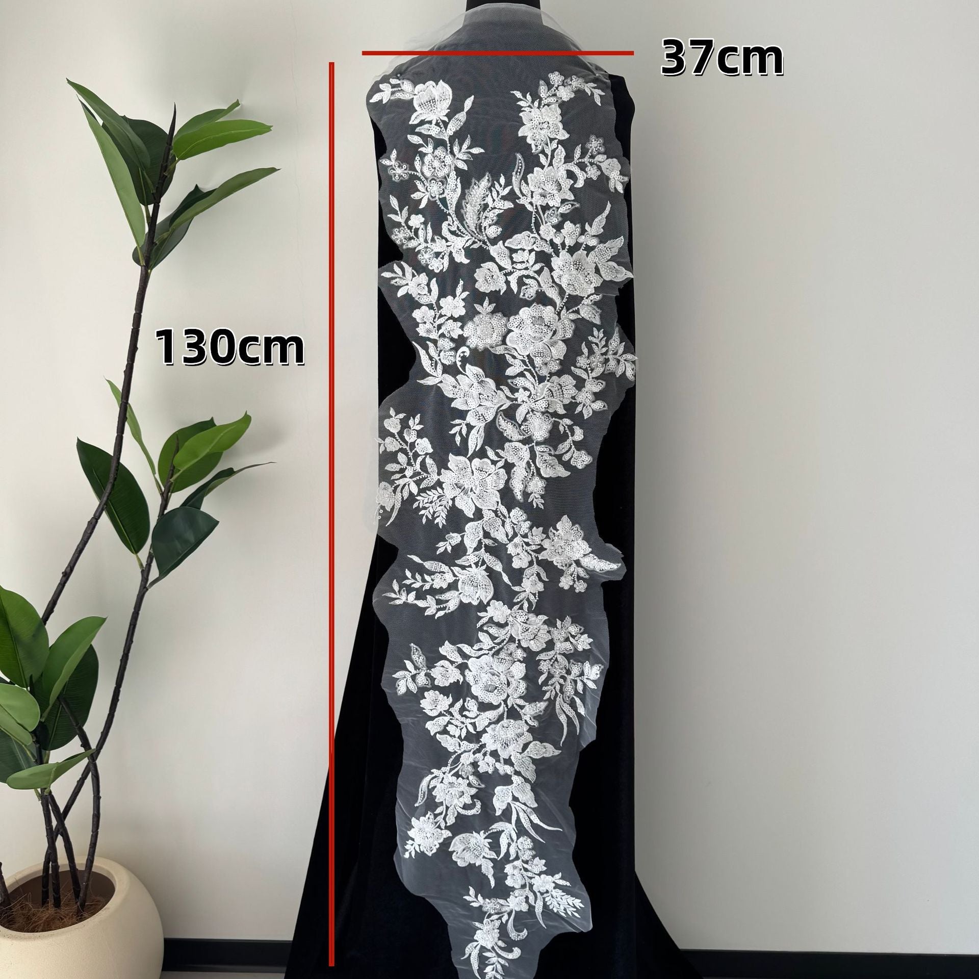 Zh479 mesh lace machine embroidered seed bead lace fabric for wedding dresses, evening gowns, women's clothing collar decoration - customizable length