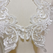 New beaded mesh embroidery lace flower pieces, skirt decorative applique, wedding veil DIY edge material, white