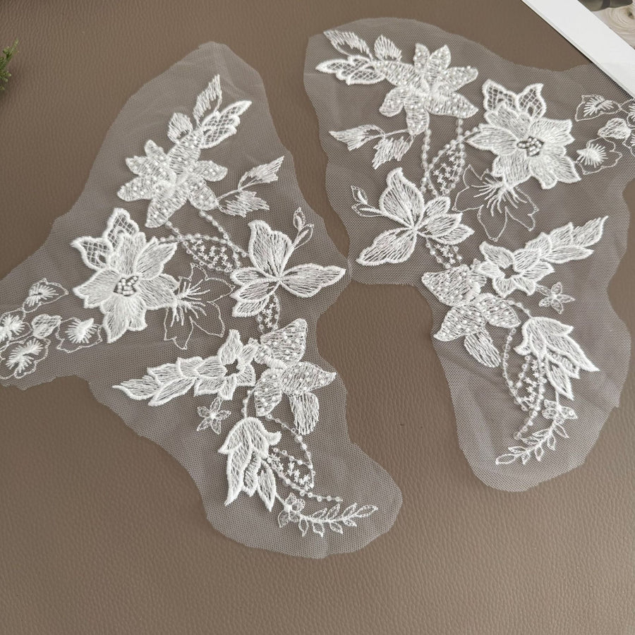 Beaded Rhinestone Sequin Appliqué - DIY Wedding Dress, Headpiece & Children's Clothing Lace Embellishment (ZH506)