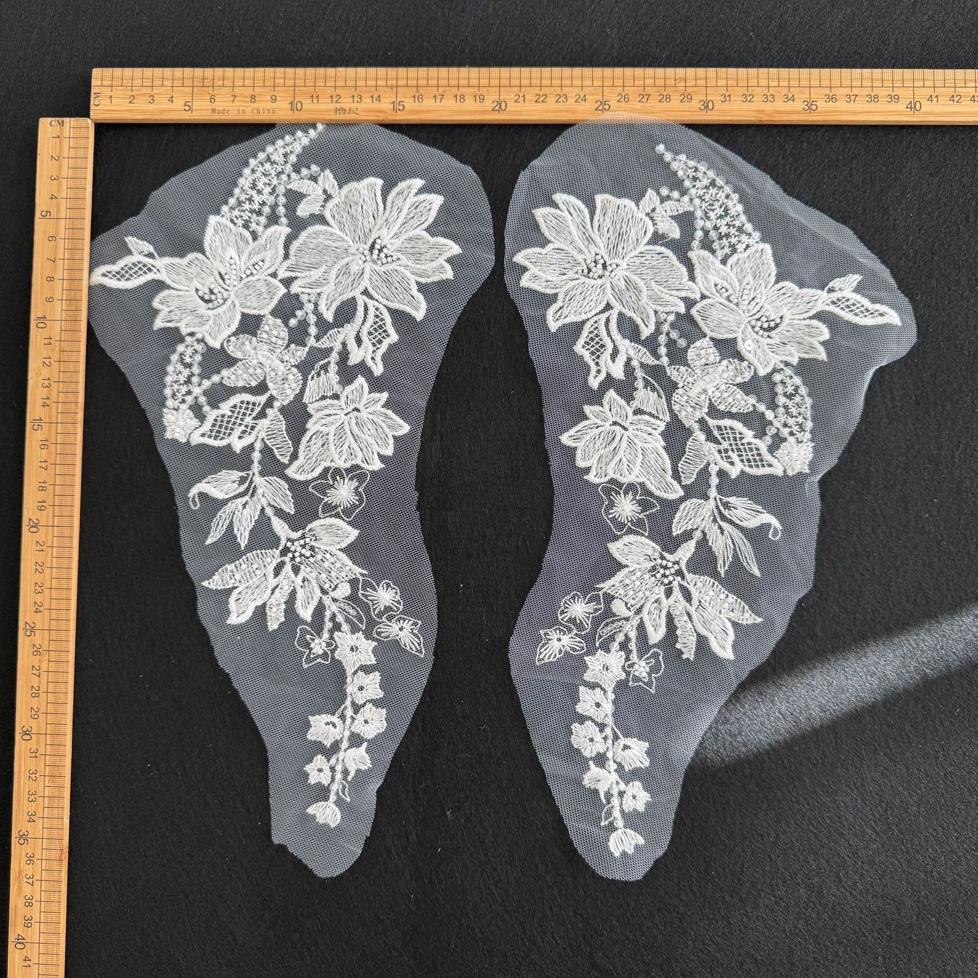 Zh505 embroidered lace appliqué - floral design, handmade diy wedding dress veil accessories, material patch, white