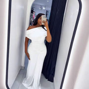 One-Shoulder Ruched Evening Gown — Draped Shoulders with a Gathered Hip Detail (2632)