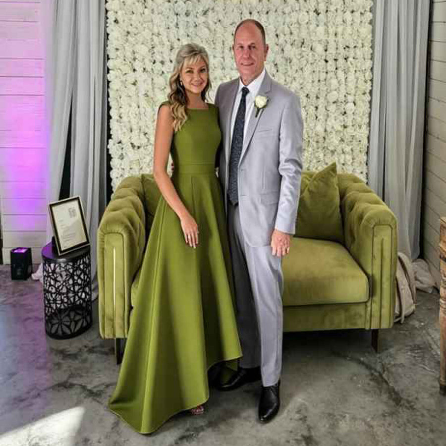 Women's solid color satin sleeveless fitted evening gown for export - amazon style cocktail party bridesmaid dress - high-low hem
