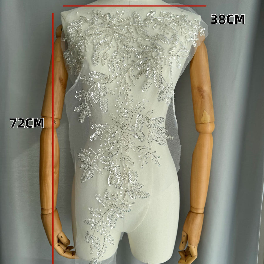 Zh488 new floral embroidery design with beaded appliqué, heavy beading, and silver floral sequins on lace fabric