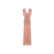 V-Neck Draped Evening Gown — Cross-Over Hip Pleats with a Flowing Skirt