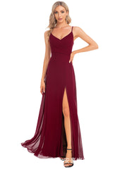 European and american style plus size evening gown women's chiffon high slit floor-length dress wedding bridesmaid dress annual meeting performance dress cross-border