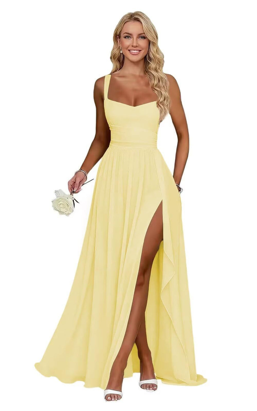 Chiffon suspender high slit long evening dress shoulder strap mop skirt bridesmaid annual meeting host dress banquet dress