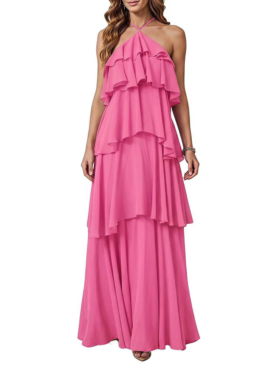 Cross-border hot-selling plus size chiffon dress high waistslimming look design multi-color sister group toast dress full size personalized