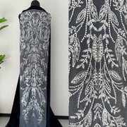 High-End Beaded Lace Fabric Trim with Pearl Embellishments - White Embroidered Floral DIY Wedding Dress & Apparel (ZH478)
