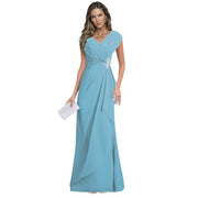 Cross-border plus sizenew arrival evening dress elegancev neck chiffon silm large swing long banquet dress long skirt female bridesmaid