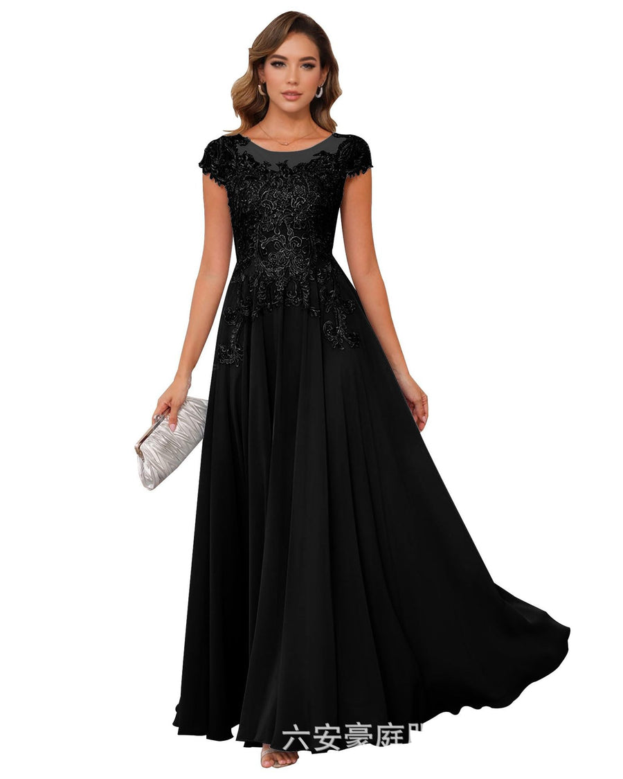 Fashion cross-border banquet long dress lace chiffon mop long skirt wedding mother's wear annual meeting performance clothes fat mm