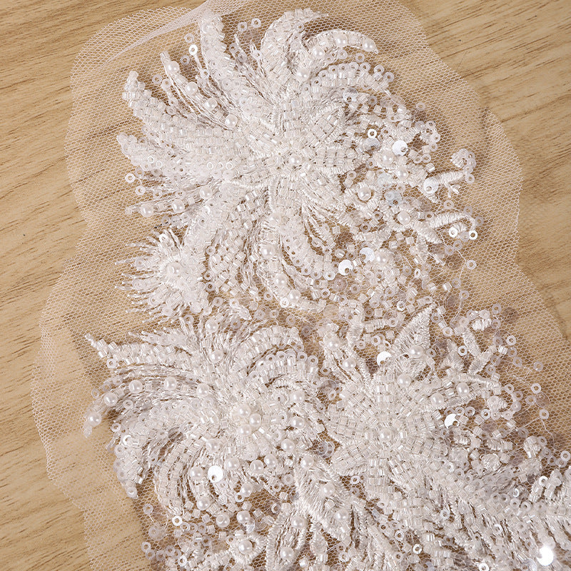 Super luxury heavy industry three-dimensional bead sequined lace flower patch applique DIY wedding dress children's clothing Z54