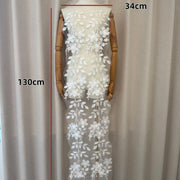 Korean Style White Tulle Mesh Fabric - Fresh Lace, Cute Sequins, Embroidery & 3D Embellishments (ZH472)