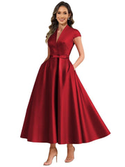 Fashion aliexpress export satin short banquet dress party bows evening dress wedding ladieswear church