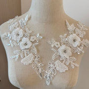 White Mesh Sequined Embroidery Lace Appliqué - DIY Clothing Accessories Bead Lace Patch & Cloth Sticker (ZH398)