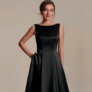 Sleeveless little black dress - women's slimming, figure-flattering evening gown for banquets, annual meetings, and hostess events - elegant, chic, and short