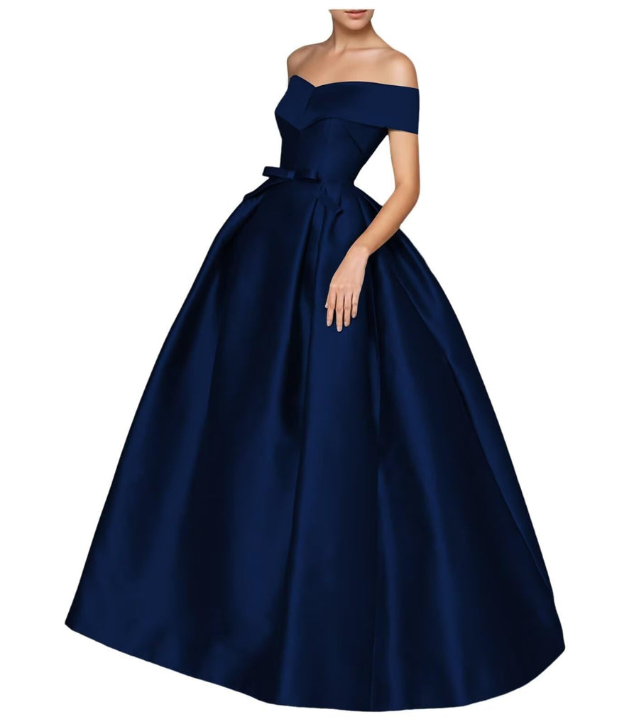 European and american one-shoulder satin flared maxi dress with tie-up bow waist – evening, wedding, and mother-of-the-bride long gown