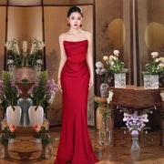 West lake qu [secret words] red toasting dress bridal tube top mermaid dress wedding engagement dress skirt for women high-end