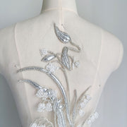 Large Orchid Beaded Sequin Phoenix Tail Embroidered Lace Patch - DIY Cheongsam, Hanfu & Dress Fabric (A320)