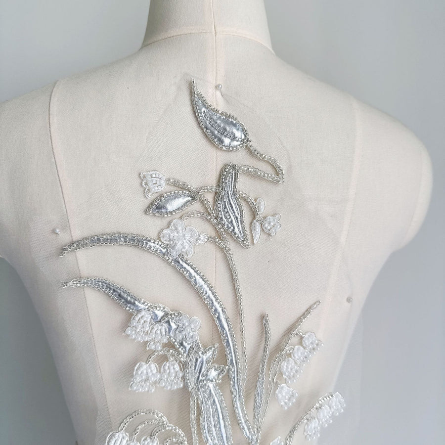 Large Orchid Beaded Sequin Phoenix Tail Embroidered Lace Patch - DIY Cheongsam, Hanfu & Dress Fabric (A320)