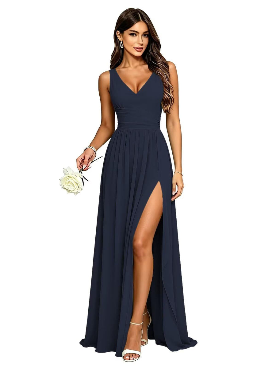 Amazon's best selling bridesmaid dress sleeveless deep v neck backless long skirt forest style fairy evening dress party dress