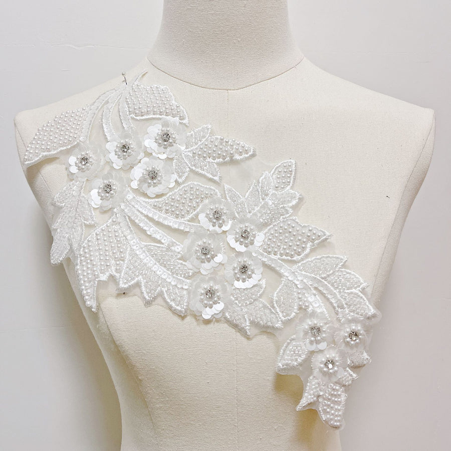 Silver Beaded Sequins Lace Flower Accessory - DIY Wedding Dress, Veil & Shoe Decoration