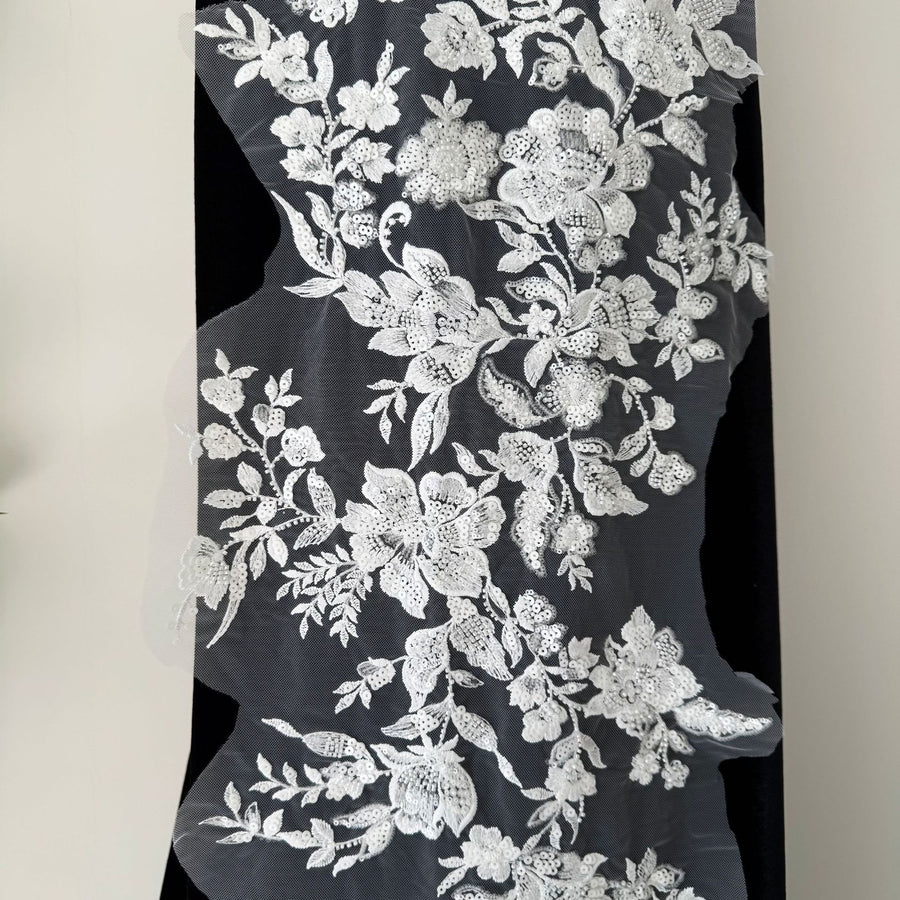 Mesh Lace Machine Embroidered Seed Bead Lace Fabric - DIY Wedding Dress, Evening Gown & Collar Decoration (ZH479)