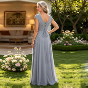 Cross-border chiffon long evening dress women's v neck diamond bridesmaid dress banquet toasting skirt slimming look a-line dress ladieswear