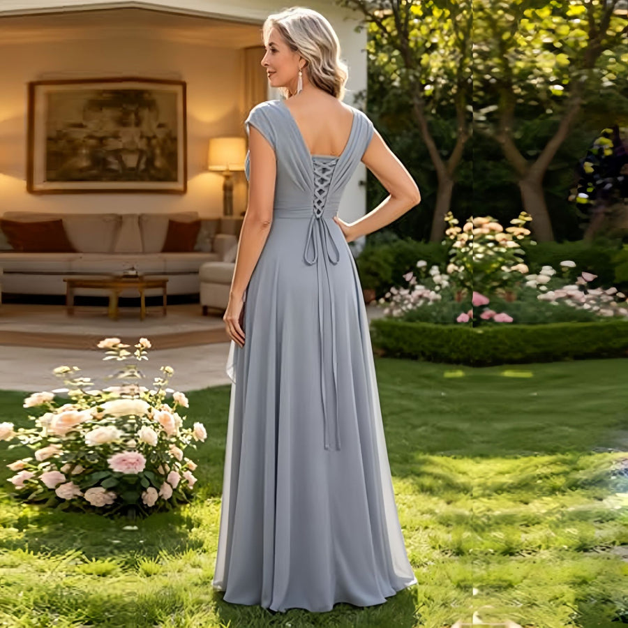 Cross-border chiffon long evening dress women's v neck diamond bridesmaid dress banquet toasting skirt slimming look a-line dress ladieswear