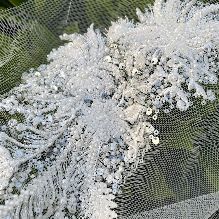 Heavy-duty 3d beaded sequin lace floral appliqué for wedding dresses, evening gowns, children's clothing, and diy embellishments
