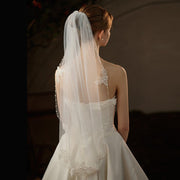 Étoile French Lace Bridal Veil handmade off-white beaded short wedding veil soft chiffon tulle delicate bridal mesh elegant minimalist design