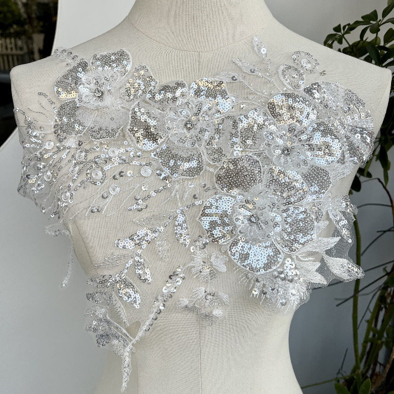White high-end dress accessories, hot-selling rhinestone three-dimensional flower applique embroidery piece, popular for foreign trade z43