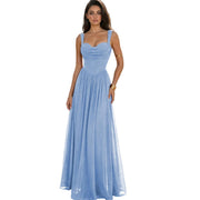 Retro style suspender fishbone chiffon long evening dress with slimming look a-line skirt banquet bridesmaid toast dress cross-border