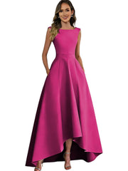 Women's solid color satin sleeveless fitted evening gown for export - amazon style cocktail party bridesmaid dress - high-low hem