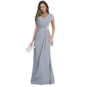 Cross-border plus sizenew arrival evening dress elegancev neck chiffon silm large swing long banquet dress long skirt female bridesmaid