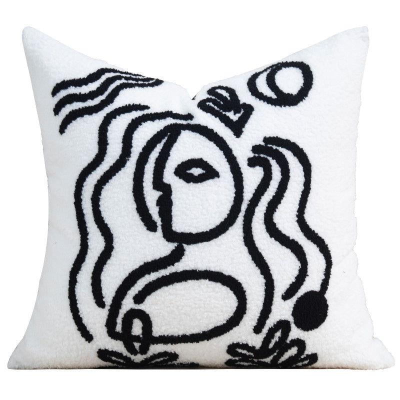 Picasso-Inspired Cushion Cover - Black & White Abstract Art