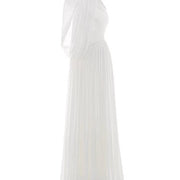 Asymmetric Draped Maxi Dress — High-Neck Elegance with a Cape Detail