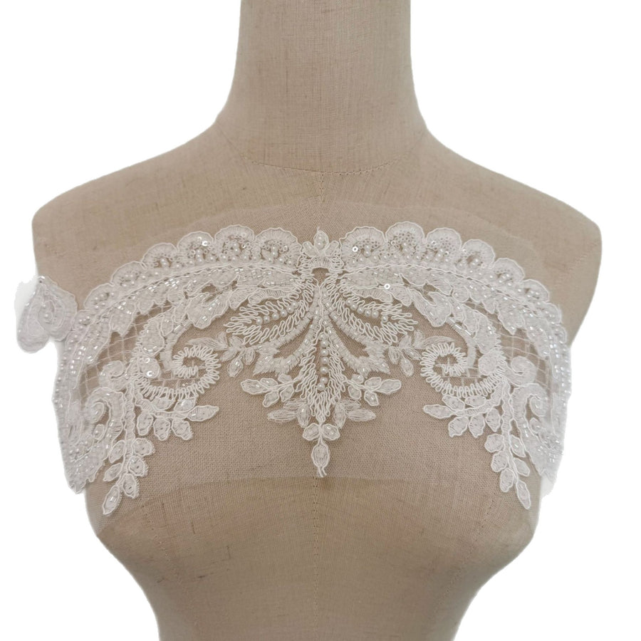 White Lace Mesh Heavy Industry Diamond Handmade Beading Ribbon - Luxurious DIY Clothing & Wedding Dress Trim (ZH463)