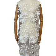 Korean Style White Tulle Mesh Fabric - Fresh Lace, Cute Sequins, Embroidery & 3D Embellishments (ZH472)