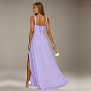 Chiffon suspender high slit long evening dress shoulder strap mop skirt bridesmaid annual meeting host dress banquet dress