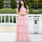 Fairy new arrival mori style bridesmaid dress women's long fairy elegant chiffon cake skirt one shoulder backless strap evening dress