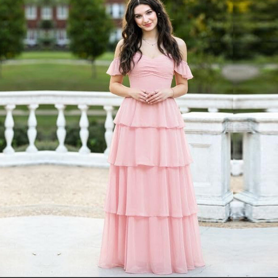 Fairy new arrival mori style bridesmaid dress women's long fairy elegant chiffon cake skirt one shoulder backless strap evening dress