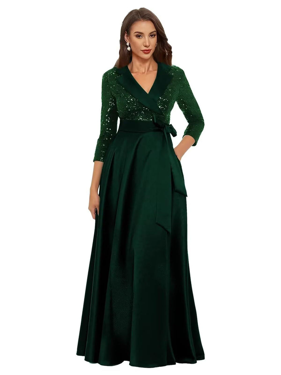 Cross-border amazon hot-selling black long evening gown for women, mid-sleeve, slim-fit, figure-flattering, perfect for banquets, annual meetings, hosts, and performances