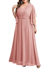 Plus size women's v-neck high-waisted a-line long evening gown/party dress - slimming and flattering - perfect for curvy moms (cross-border)
