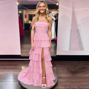 Cake skirt women's layered ruffles high slit long skirt sexy evening dress wedding bridesmaid dress tube top party dress