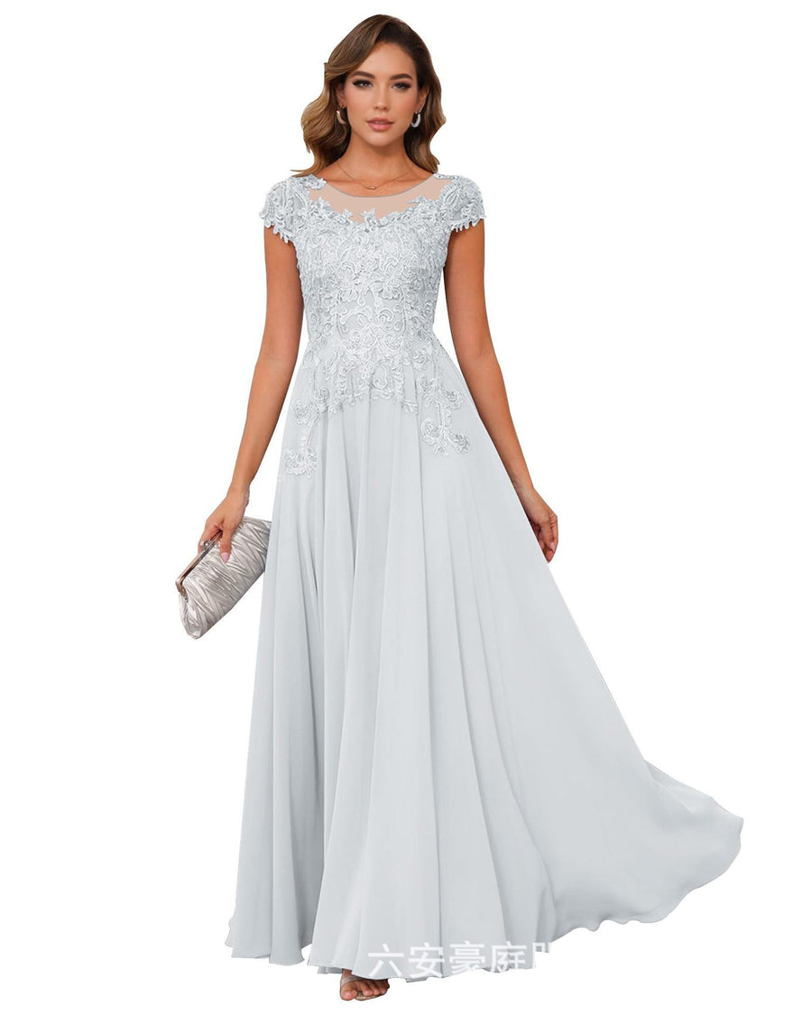 Fashion cross-border banquet long dress lace chiffon mop long skirt wedding mother's wear annual meeting performance clothes fat mm